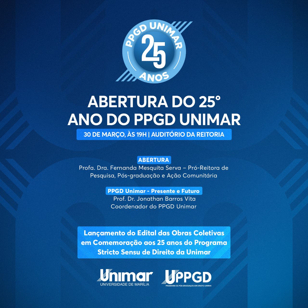 Unimar inicia comemorações dos 25 anos do Programa de Mestrado e Doutorado em Direito