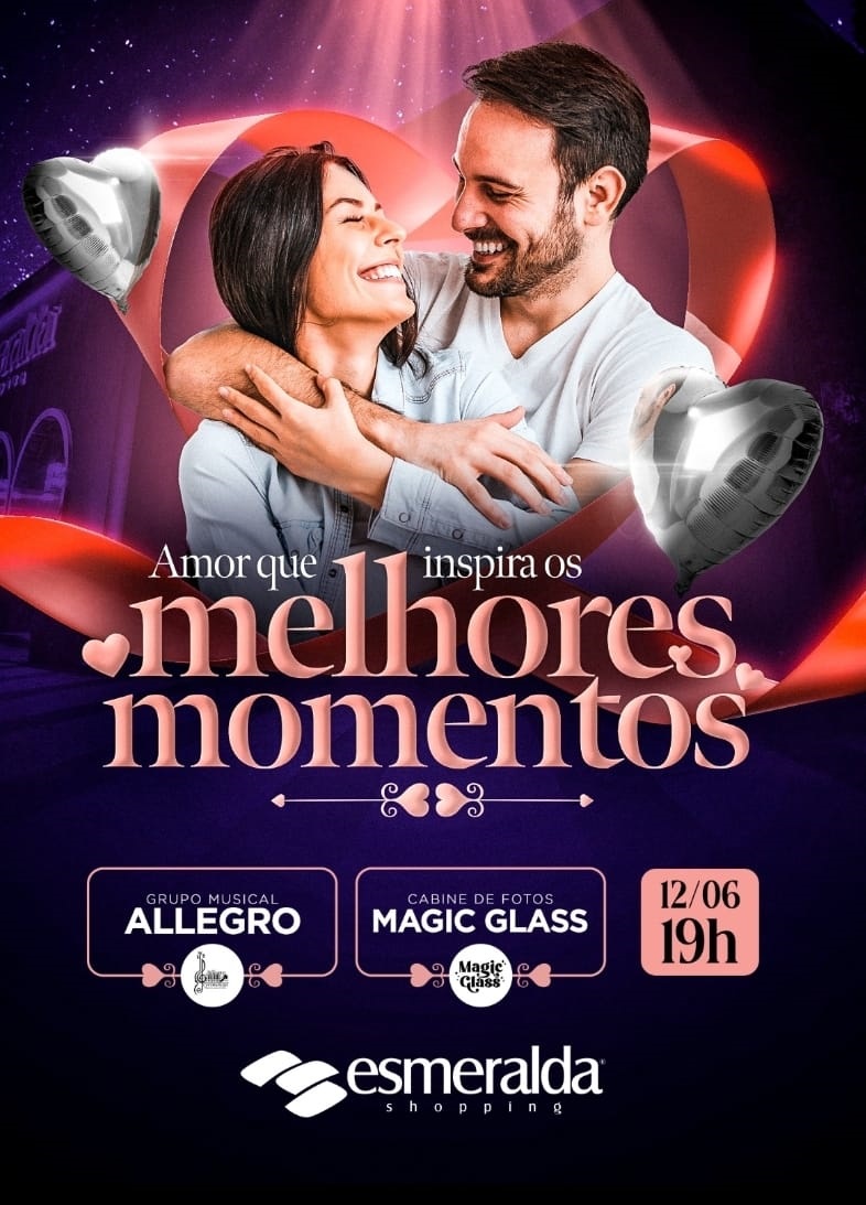 Crie momentos inesquecíveis com seu amor! Esmeralda Shopping prepara ambiente aconchegante com música romântica e cabine de fotos