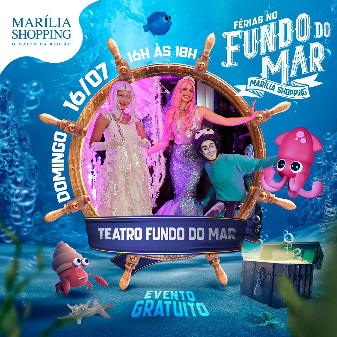 Uma aventura no fundo do mar espera pelas famílias nesse fim de semana no Marília Shopping
