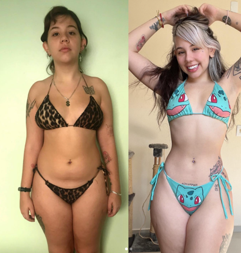Cosplayer Kine Chan que está na disputa Miss Bumbum 2023 rebate críticas à posta antes x depois de perda de peso