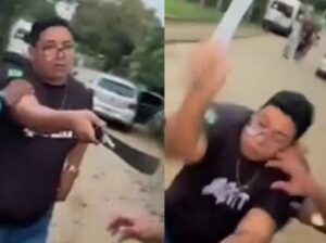 CONFUSÃO: motorista de banda puxa facão durante discussão mas vai à lona com golpe inesperado; VEJA VÍDEO