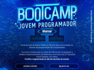Bootcamp Jovem Programador: Unimar abre inscrições com 10 dias de aulas práticas gratuitas de programação. Premiações especiais e bolsas aos melhores. Confira prazo!