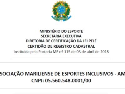 Associação Mariliense de Esportes Inclusivos consegue importante renovação de certificação do Ministério do Esporte