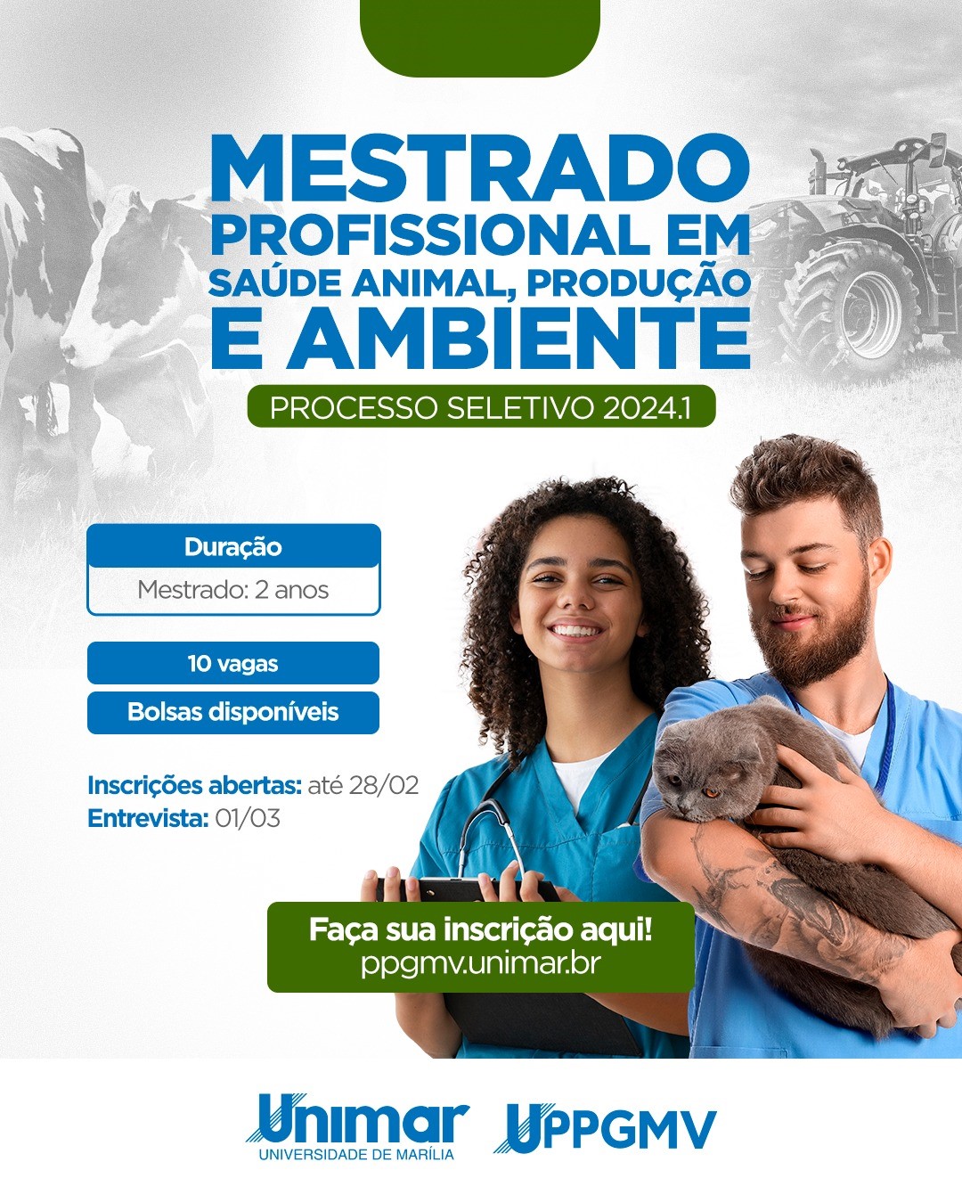 Últimos dias para inscrições no Mestrado Profissional da Unimar em Saúde Animal, Produção e Ambiente