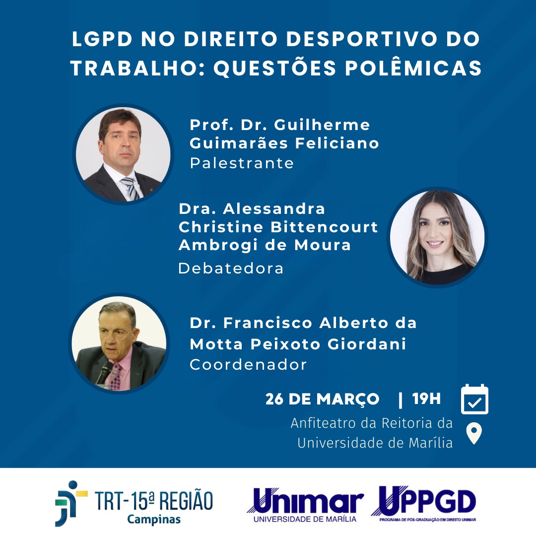 Unimar recebe evento do TRT da 15ª Região para abordar a LGPD no Direito Desportivo do Trabalho