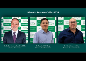 Dr. Cleber Baldelin é eleito novo presidente da Unimed Marília, com dr. Ruy Okaji de vice e dr. Claudio Rubira como superintendente.