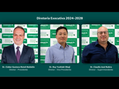 Dr. Cleber Baldelin é eleito novo presidente da Unimed Marília, com dr. Ruy Okaji de vice e dr. Claudio Rubira como superintendente.