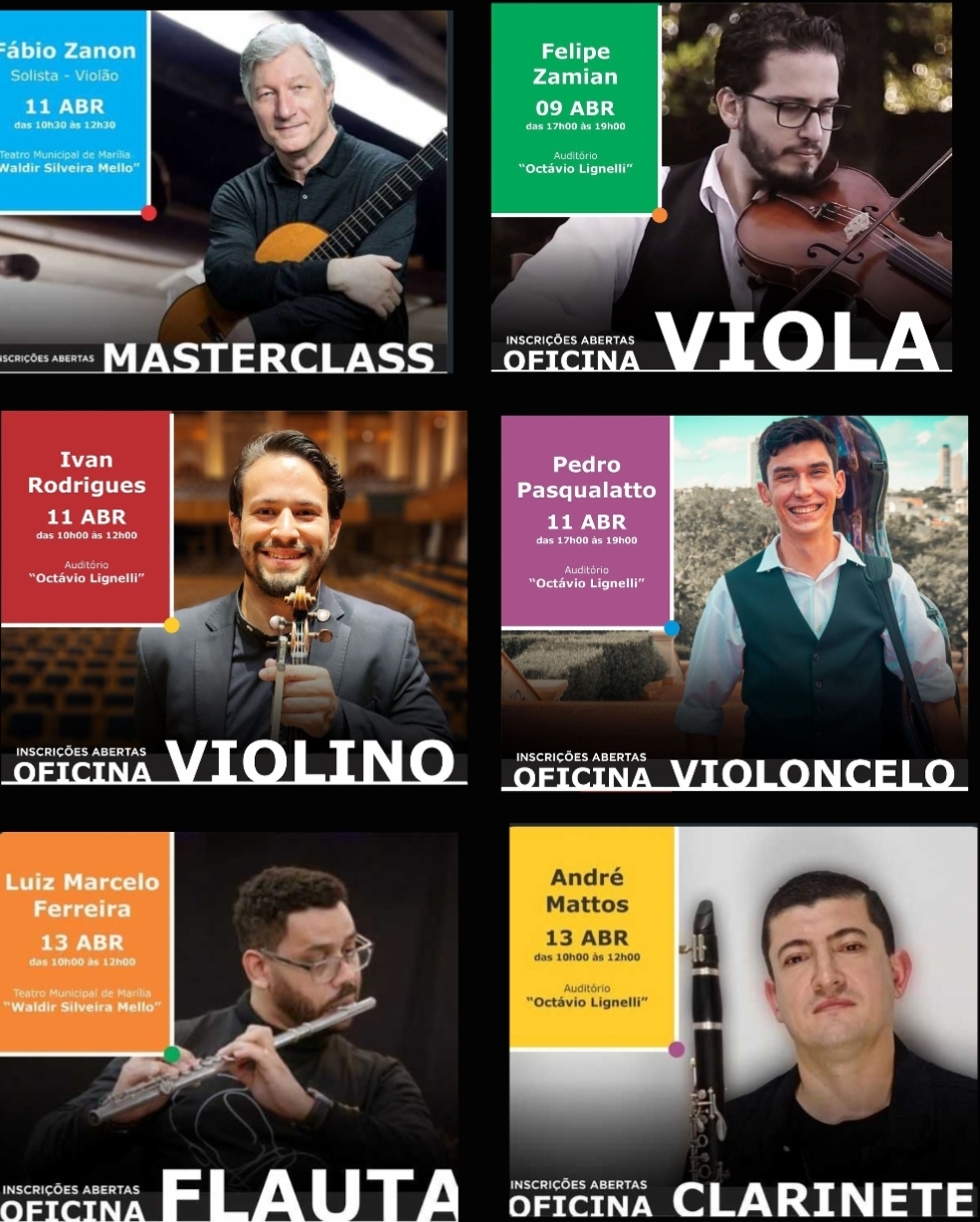 Marília terá Masterclass de violão e Oficinas de Viola, Violino, Violoncelo, Clarinete e Flauta. Tudo gratuito. Participe!