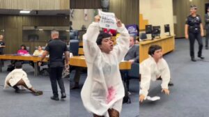 Feminista pró-aborto faz protesto perturbador na Câmara e é contida por agentes de segurança; VEJA VÍDEO