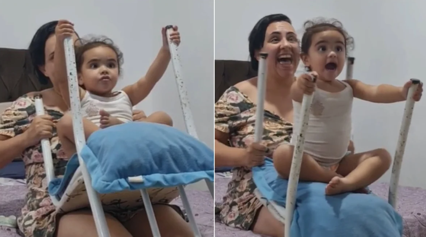 Mãe e filha viralizam com ‘montanha-russa’ improvisada e vídeo encanta a web