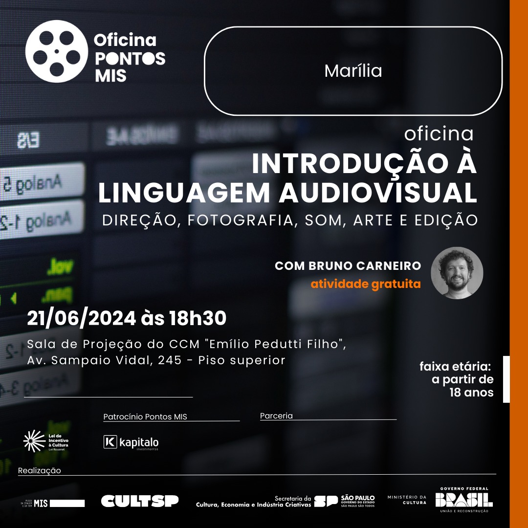 Cultura de Marília abre inscrições para oficina de ‘Introdução à Linguagem Audiovisual’, com Bruno Carneiro