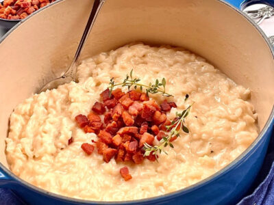 O delicioso risoto quatro queijos com bacon