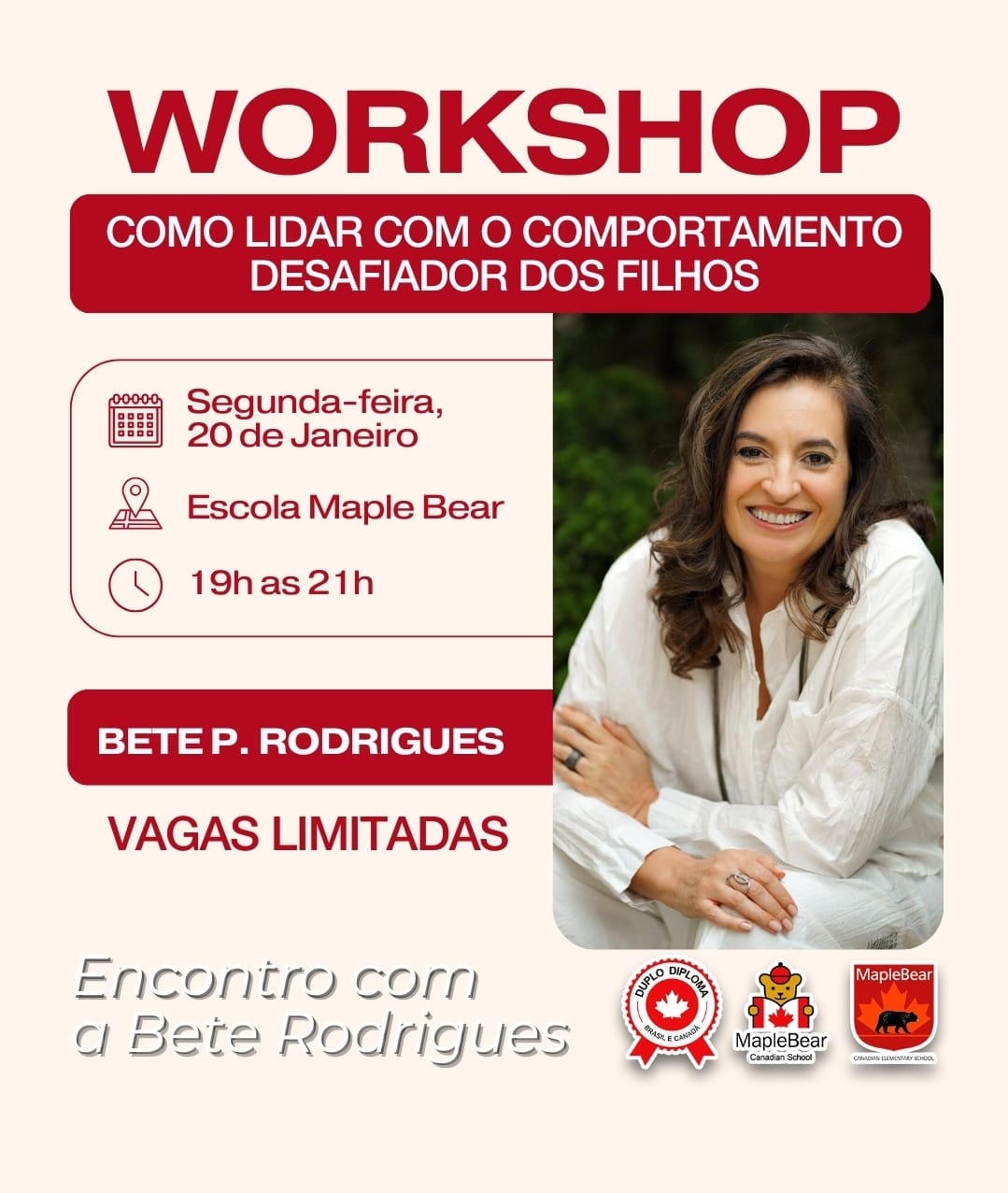 “Como Lidar com o Comportamento Desafiador dos Filhos”. Educadora referência nacional faz workshop em Marília pela Maple Bear. Participe pelo link aqui !