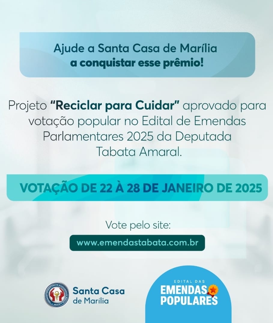 Ajude a Santa Casa de Marília a cuidar do meio ambiente votando no hospital dentro do projeto “Reciclar para Cuidar”. Vote aqui!