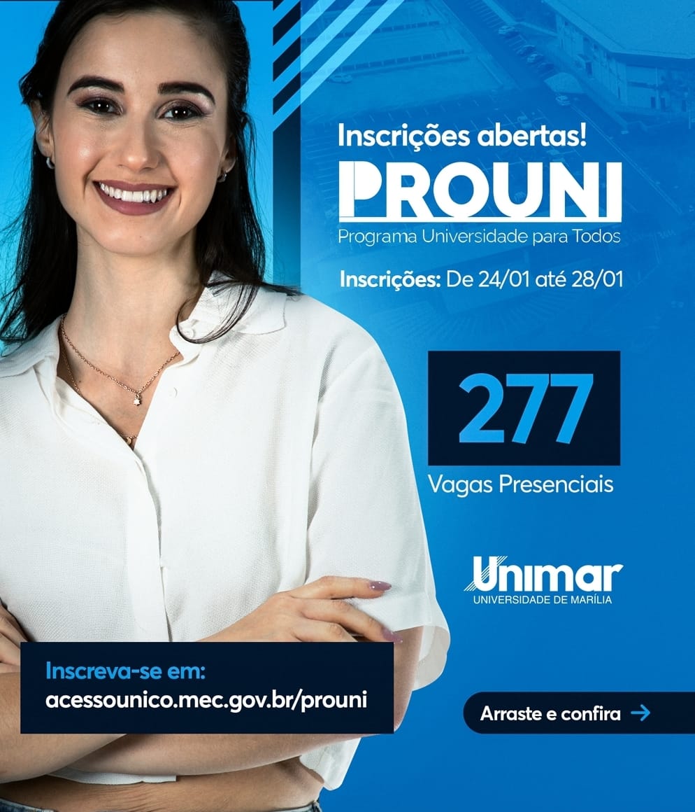 ProUni 2025 Unimar oferece mais de 1.200 bolsas de estudo. As inscrições seguem abertas até o dia 28 de janeiro. Veja aqui!
