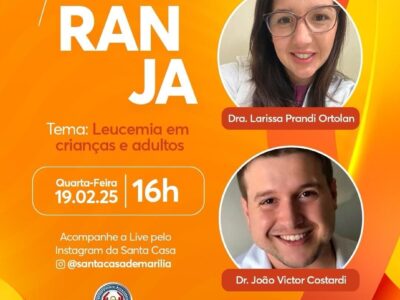 Live sobre Leucemia em crianças e adultos dentro do Fevereiro Laranja será promovida hoje pela Santa Casa de Marília. Saiba aquicomo acompanhar