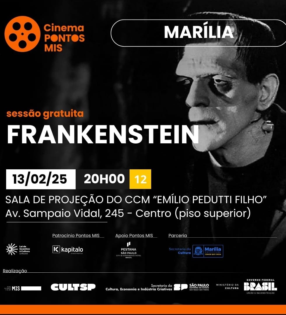 Sessão Cinema: Secretaria da Cultura exibe Frankenstein hoje, quinta-feira. Entrada é gratuita