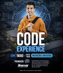 Code Experience 2025: Unimar promove imersão em programação para estudantes do Ensino Médio e Técnico interessados em programação. O evento será realizado presencialmente no Parque Computacional da Universidade. Não percam!