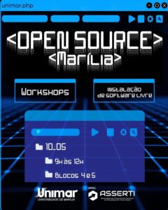 Unimar promove o Open Source Marília 2025 neste sábado. Gratuito e celebra a cultura do software livre e da inovação tecnológica. Inscreva-se aqui
