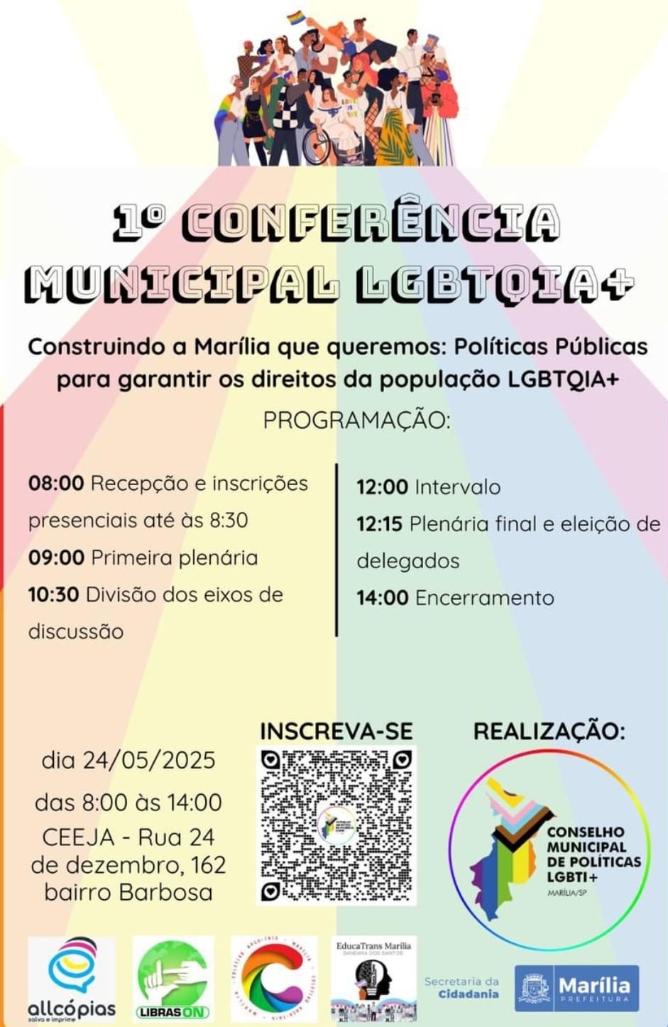 Marília terá Conferência Municipal LGBTQIAPN+ no dia 24 de maio. Políticas Públicas serão tratadas e as propostas elaboradas serão levadas às etapas estadual e nacional. Vejacomo participar