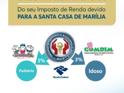 Destine até 6% do seu Imposto de Renda para crianças, idosos e adolescentes a quesão atendidos via SUS na Santa Casa de Marília