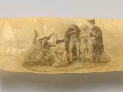 Preservativo raro de 200 anos com imagem de freira e padres é exibido em museu