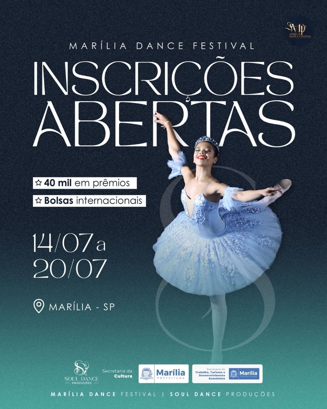 Internacional: Marília Dance Festival acontece este mês e receberá mais de 2 mil bailarinos de todo país no Teatro Municipal. Premiação de R$ 40 mil e bolsas internacionais. Inscrições abertas. Faça por aqui e veja programação