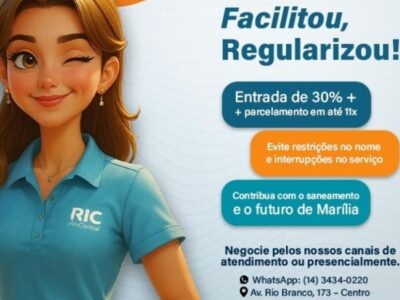 Dívidas: RIC Ambiental lança campanha de regularização com condições facilitadas para consumidores de Marília