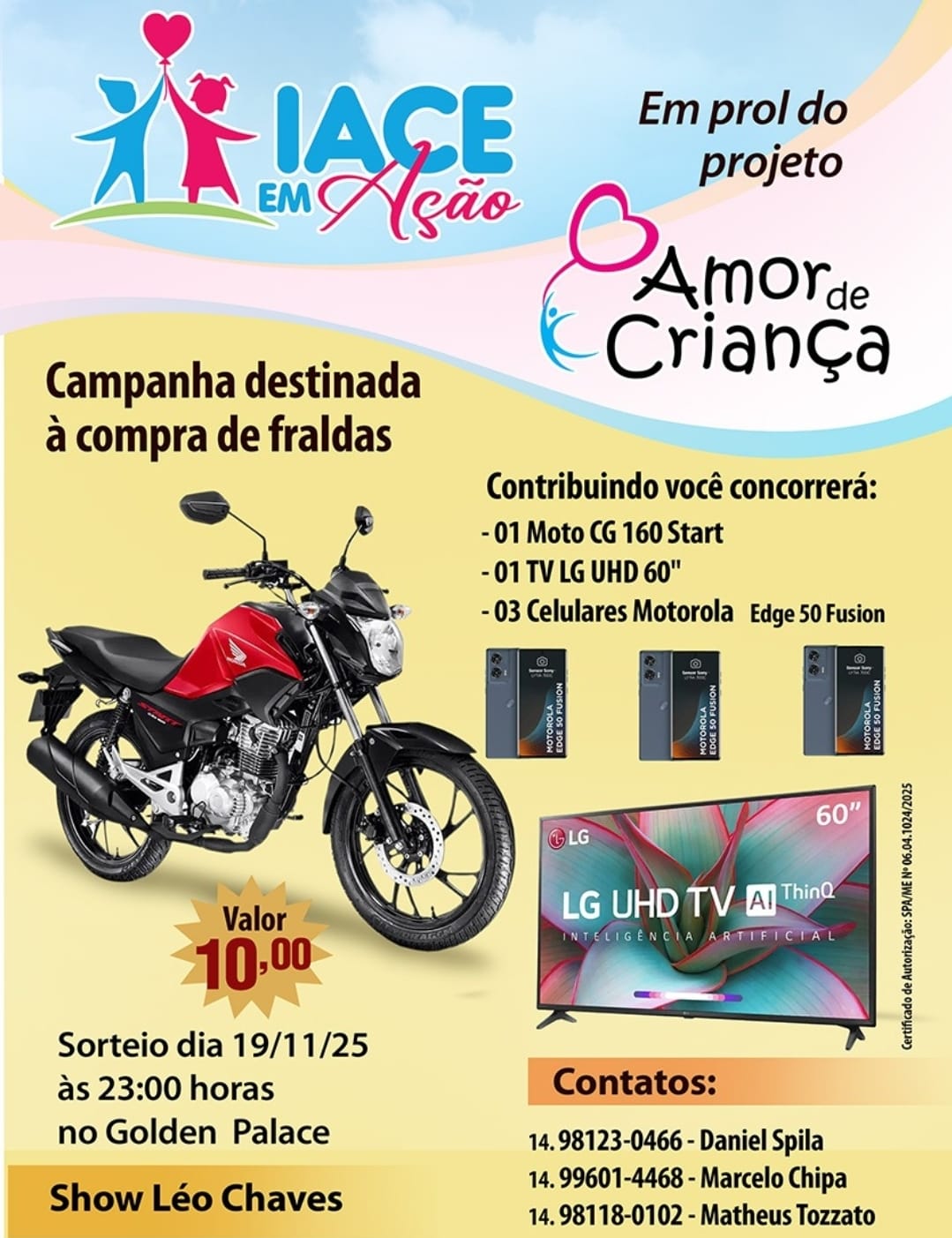 Lançada rifa em prol do Projeto Amor de Criança para aquisição de fraldas a crianças com paralisia ou síndromes. Veja aqui como ajudar e concorrer a prêmios