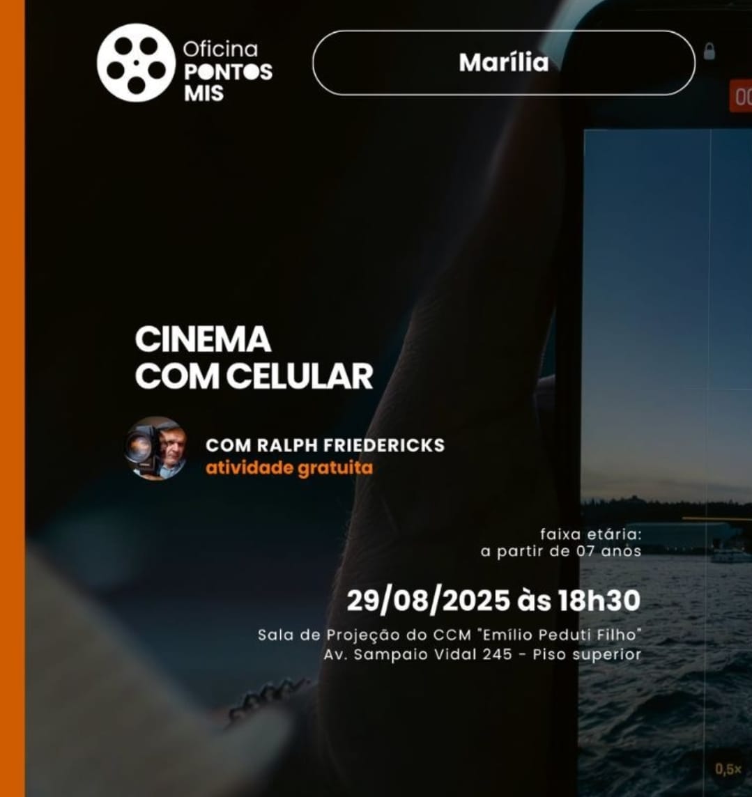 “Cinema com celular”: Cultura e Pontos MIS promovem oficina. Aprenda com cineasta com experiência intternacional. Transfore ideias em curtas. Se inscreva aqui! Só 20 vagas