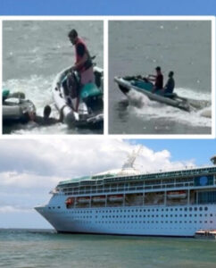 Com nome falso e dívida de jogo, passageiro pula de navio e é preso após resgate de jet ski