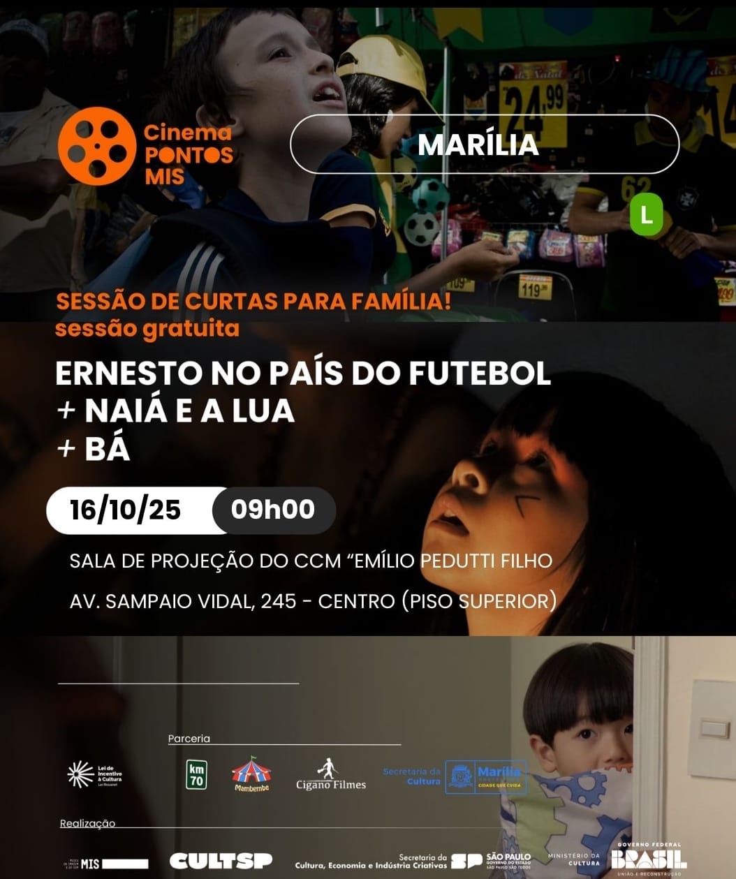 Cultura e Cinema Pontos MIS apresentam sessão infantil com exibição de curtas-metragens. Será amanhã. Confira e saiba sobre os filmes que serão exibidos