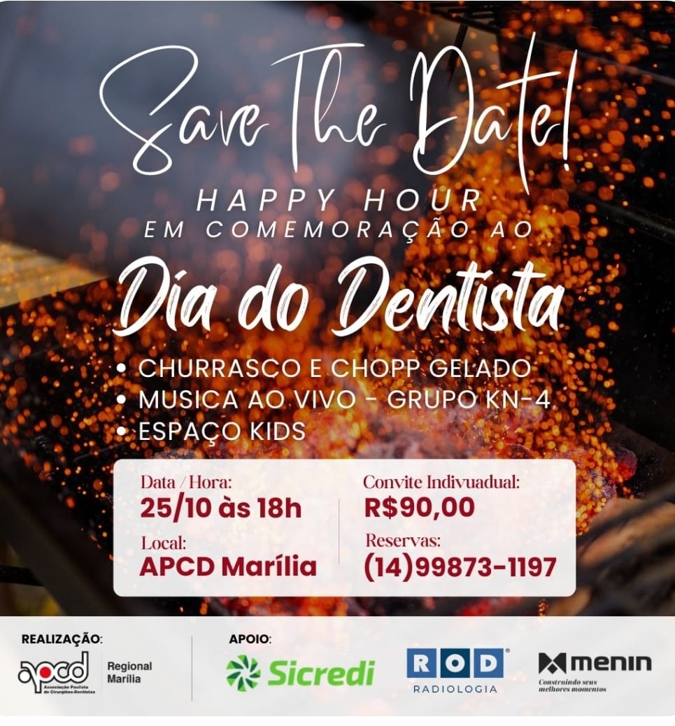 APCD Marília promove uma comemoração especial ao Dia do Dentista com churrasco, espaço kids e música ao vivo. Saiba mais e faça sua reserva por aqui