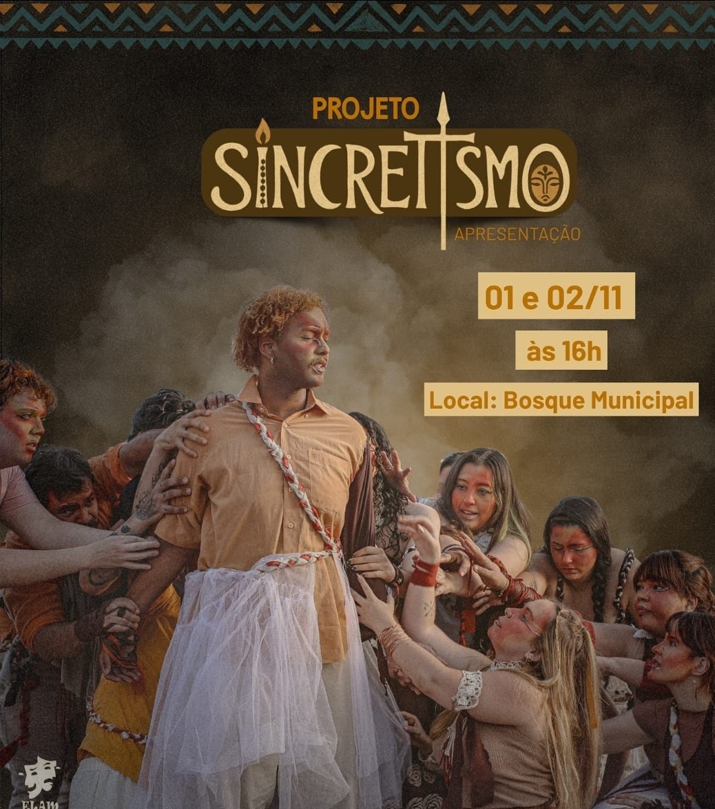 Bosque Municipal recebe espetáculo teatral “Sincretismo”. Espetáculo nasce do coletivo, encontro entre corpos, vozes, desejos e memórias. Confira data e horário da apresentação