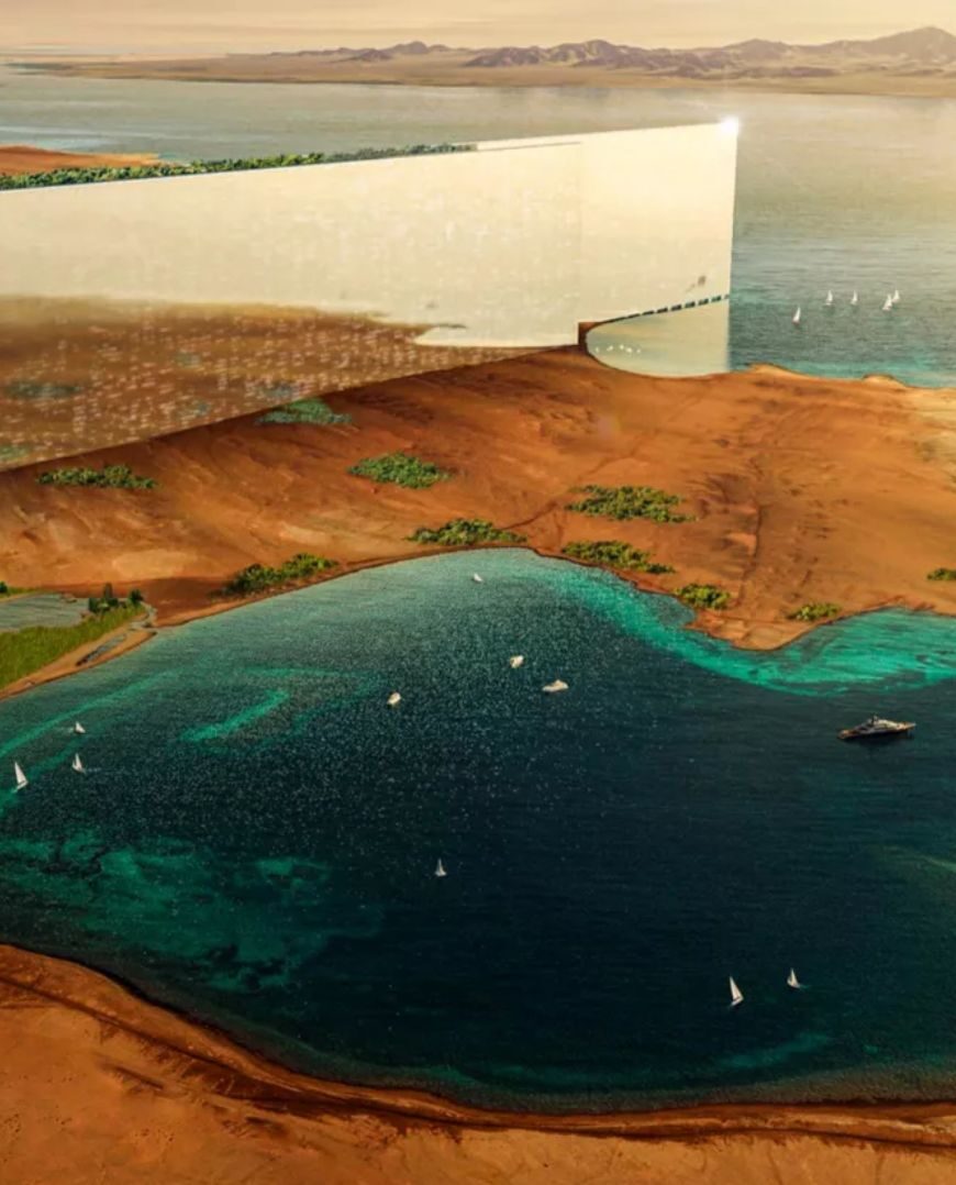 Com 170 quilômetros de extensão, 500 metros de altura e 200 de largura, este megaprojeto bilionário na Arábia Saudita custará R$ 2,6 trilhões e abrigará 9 milhões de pessoas em uma cidade espelhada sem carros, sob o sol do deserto
