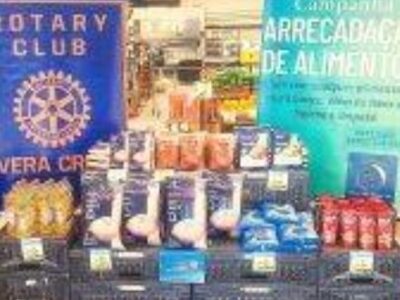 Ação rotária consegue 101 quilos de alimentos para o Educandário, apesar da chuva que caiu na cidade no último sábado e prejudicou a ação. Mesmo assim muitos ajudaram