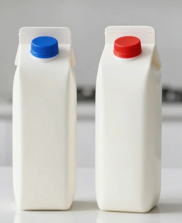 Poucos sabem por que as embalagens de leite têm tampa azul ou vermelha