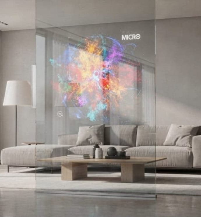 Quando desligada, parece vidro e ligada, exibe imagens que flutuam no ar