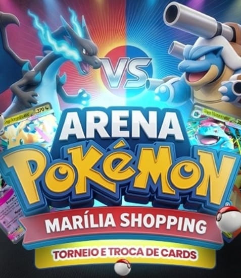 Arena Pokémon promove torneio e encontro de troca de cards no Marília Shopping. Evento gratuito tem competição oficial e até premiação especial. Saiba como participar