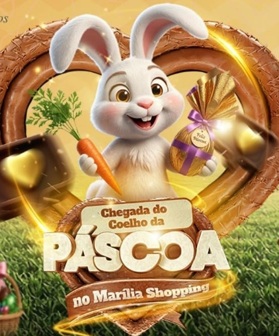 Chegada do Coelho abre a programação de Páscoa com ação especial para as famílias no Marília Shopping. Evento gratuito contará até com entrega de chocolates para as crianças