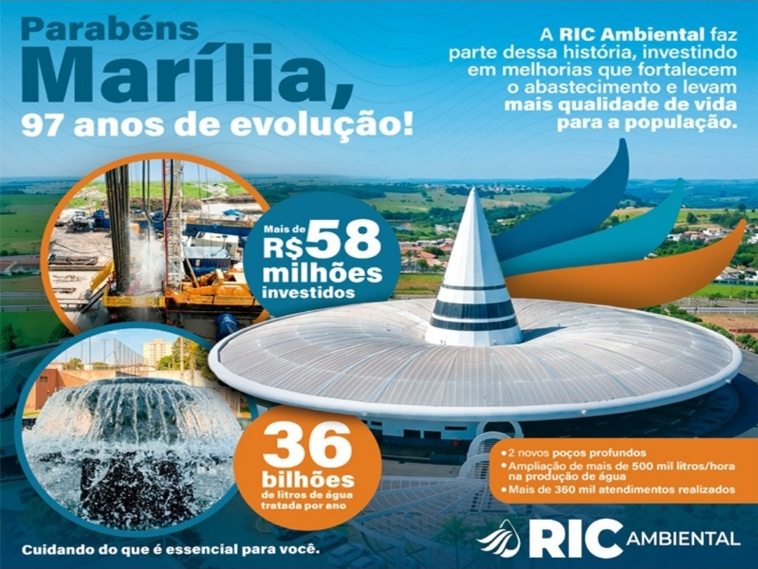 No momento, você está visualizando RIC Ambiental celebra mês de aniversário de Marília com R$ 58 milhões de investimentos, inovação, avanços no saneamento e amplia capacidade de abastecimento na cidade