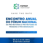 Unimar sedia com abertura amanhã, 29, o Encontro Anual do FOPROP 2026: pesquisa, inovação e pós-graduação em um debate nacional. Inscreva-se aqui para participar