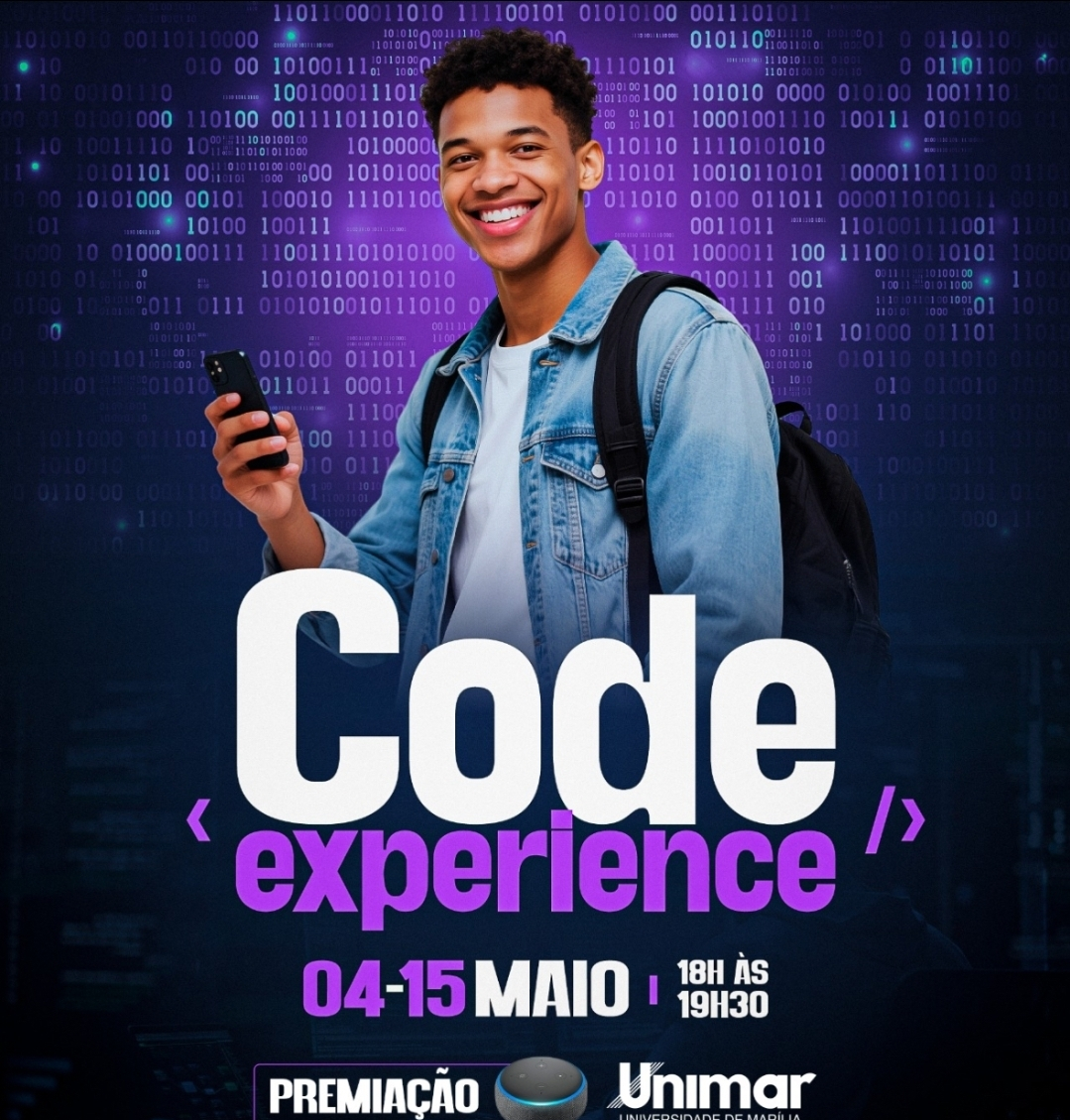 No momento, você está visualizando Unimar abre inscrições para o Code Experience 2026 com formação gratuita em programação e competição de desafios. Evento é voltado a estudantes do Ensino Médio e Técnico. Veja tudo e se inscrevs por aqui