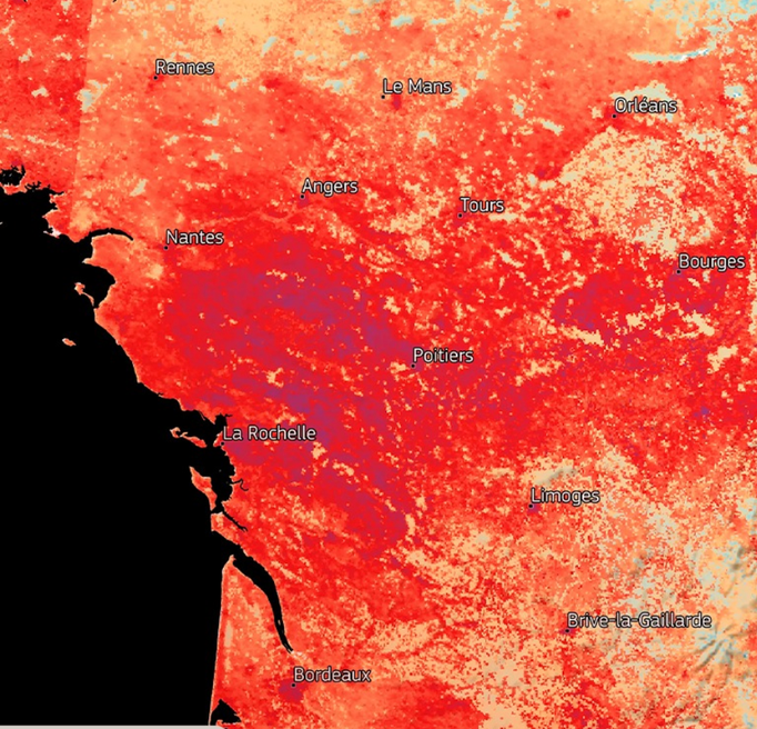 No momento, você está visualizando Imagem de satélite revela temperaturas acima de impressionantes 50°C durante onda de calor na França e na Espanha; VEJA IMAGENS
