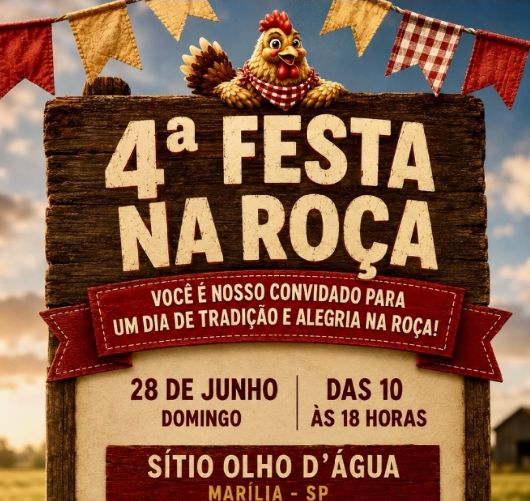 No momento, você está visualizando 4ª Festa na Roça acontece neste domingo, 28 de junho. Cultura, lazer e gastronomia no campo. Com quitutes artesanais, “Rua do Artesanato” e muito mais