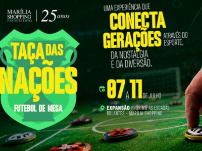 Futebol de mesa resgata memórias e promove integração entre gerações no Marília Shopping. Com oficinas gratuitas, torneio é aberto ao público