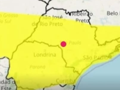 Marília, no ponto vermelho do mapa, corre risco de tempestade e ventos fortes hoje, quarta-feira, segundo o Instituto Nacional de Meteorologia. Veja o alerta e recomendações