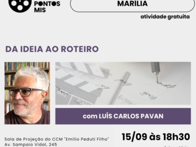 Cultura abre inscrições dia 1º para oficina gratuita sobre a história do roteiro no cinema. Ação gratuita do programa Pontos MIS será em setembro. Saiba mais