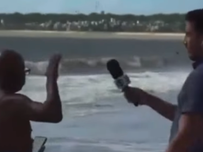 Repórter da Globo tenta entrevistar homem, mas leva invertida ao vivo e vídeo viraliza; VEJA VÍDEO