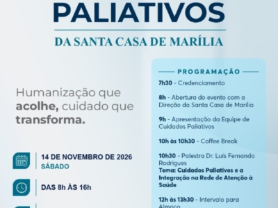Estão abertas as inscrições para o 1º Simpósio de Cuidados Paliativos da Santa Casa de Marília, que terá palestra do médico do Hospital do Amor de Barretos, Dr. Luís Fernando Rodrigues, entre outras